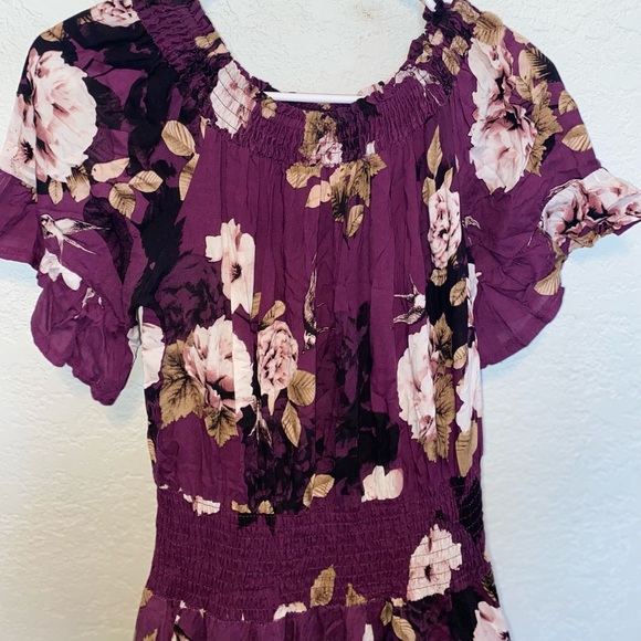 Purple Floral Off Shoulder Maxi Dress With Slits Size XS/M - Picture 3 of 5